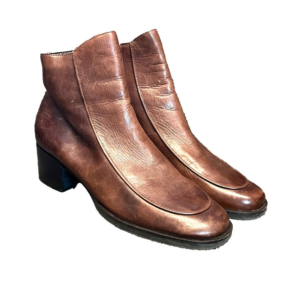 Enzo Angiolini Leather Ankle Boots Mens 10 Brown Side Zip Boho Western Chic - Picture 1 of 9